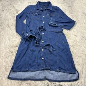 7 For All Mankind Women's L Medium Wash Button Front Luxe Denim Dress Midi